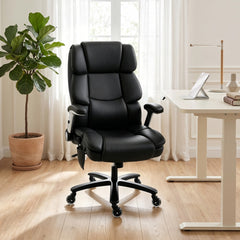 HOMCOM Big and Tall Office Chair with Airbag Lumbar Support, Pet-Friendly Fabric Desk Chair with Flip-Up Armrests, Black