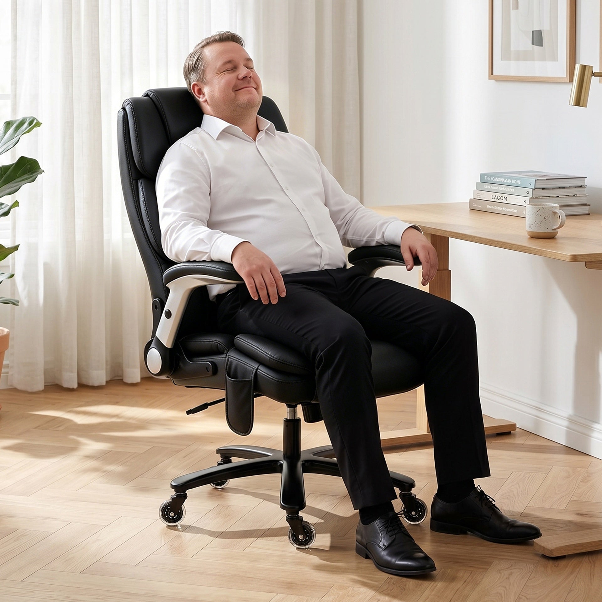 HOMCOM Big and Tall Office Chair with Airbag Lumbar Support, Pet-Friendly Fabric Desk Chair with Flip-Up Armrests, Black