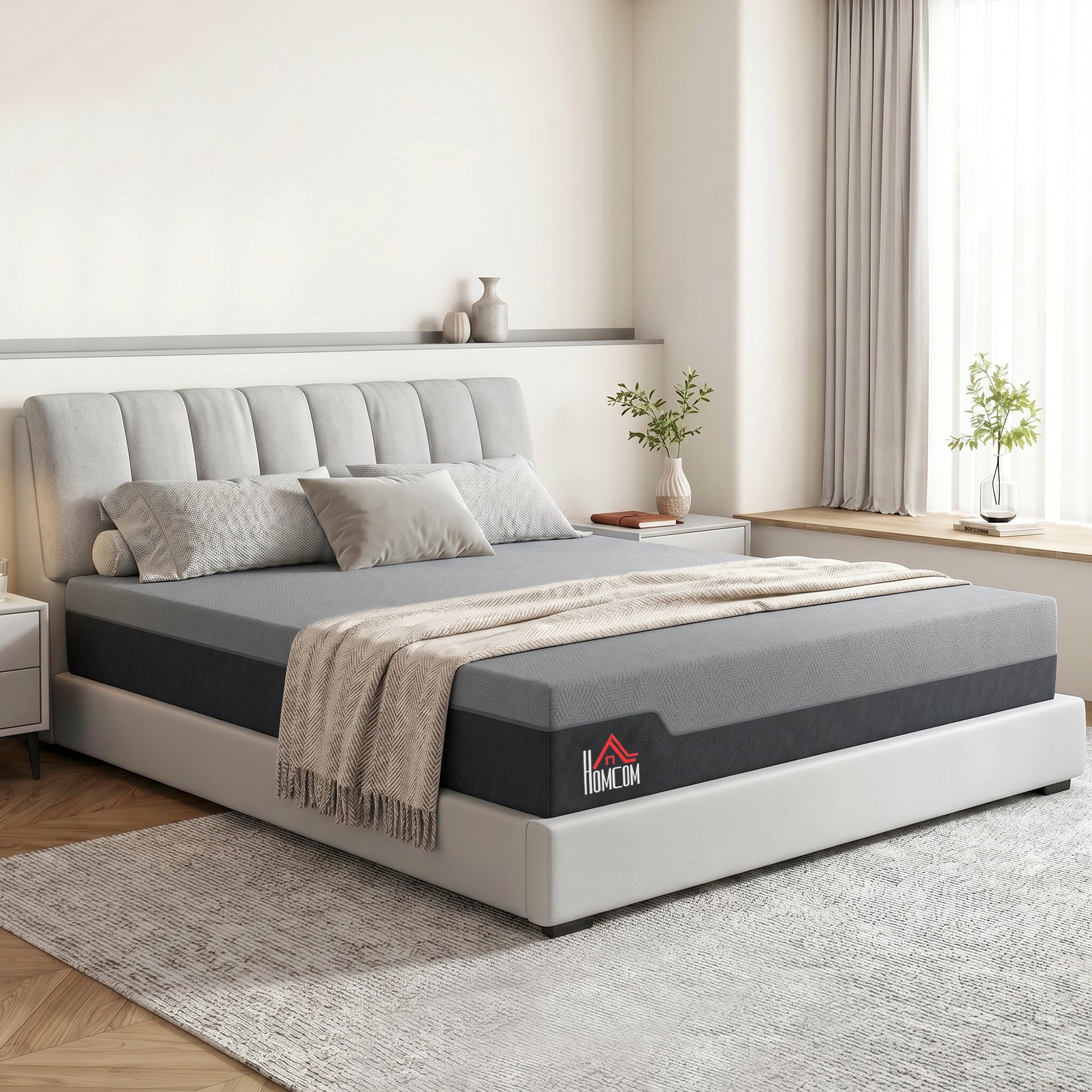 HOMCOM King Mattress, 14 Inch Memory Foam Mattress for Pressure Relief, Graphene Gel Cooling Copper Bed in a Box, Made in USA