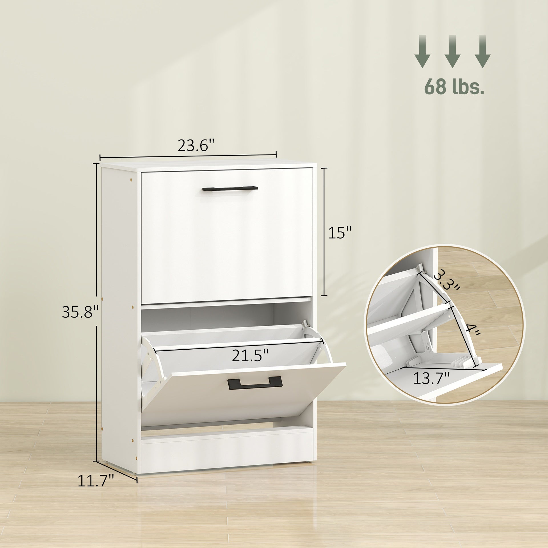 HOMCOM Shoe Cabinet 2 Flip Drawers Narrow Shoe Storage Unit Adjustable Dividers Entryway Hallway White