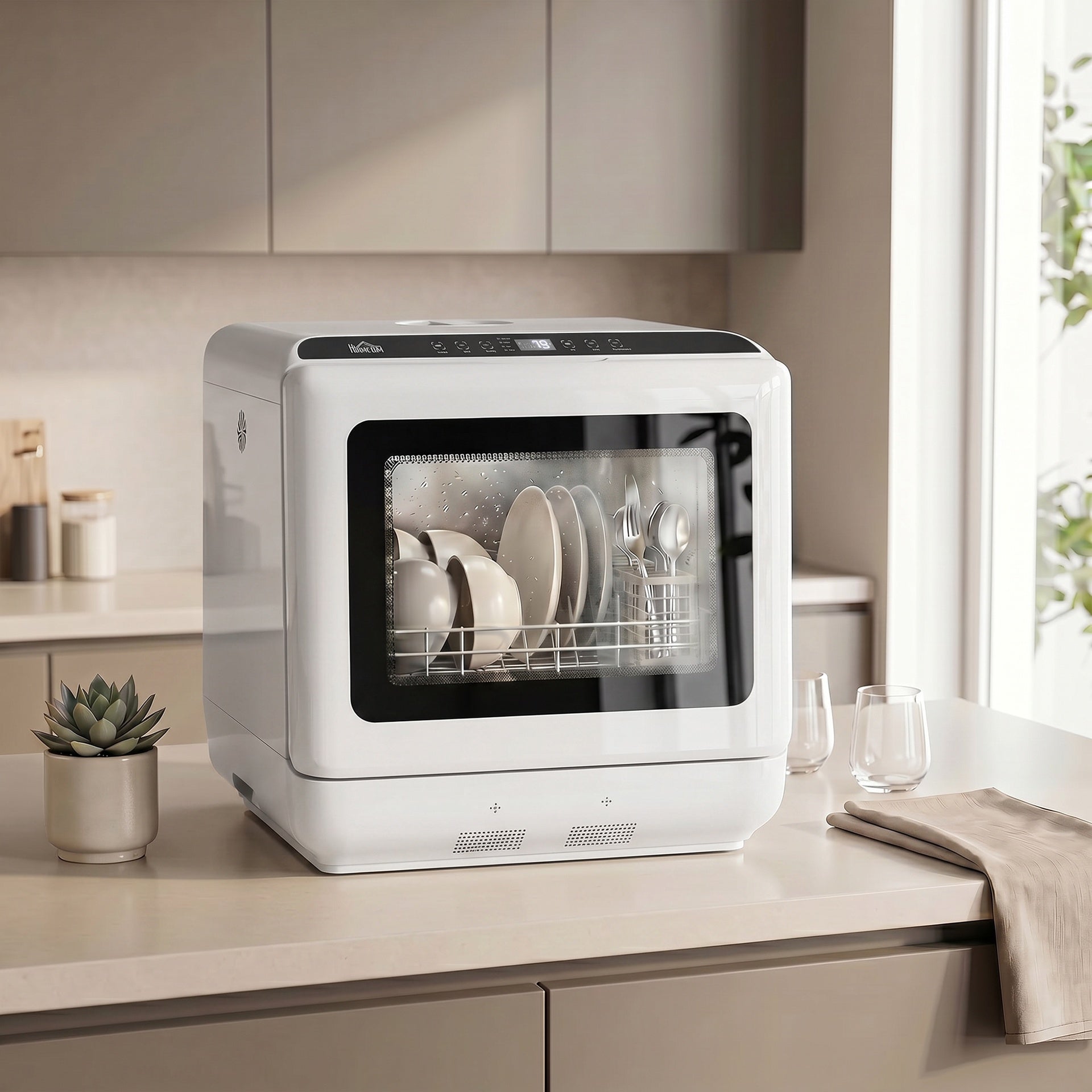 HOMCOM Countertop Dishwasher, Portable Mini Dishwasher with 1.6 Gal Built-in Water Tank, 5 Washing Programs, Air-Dry Function