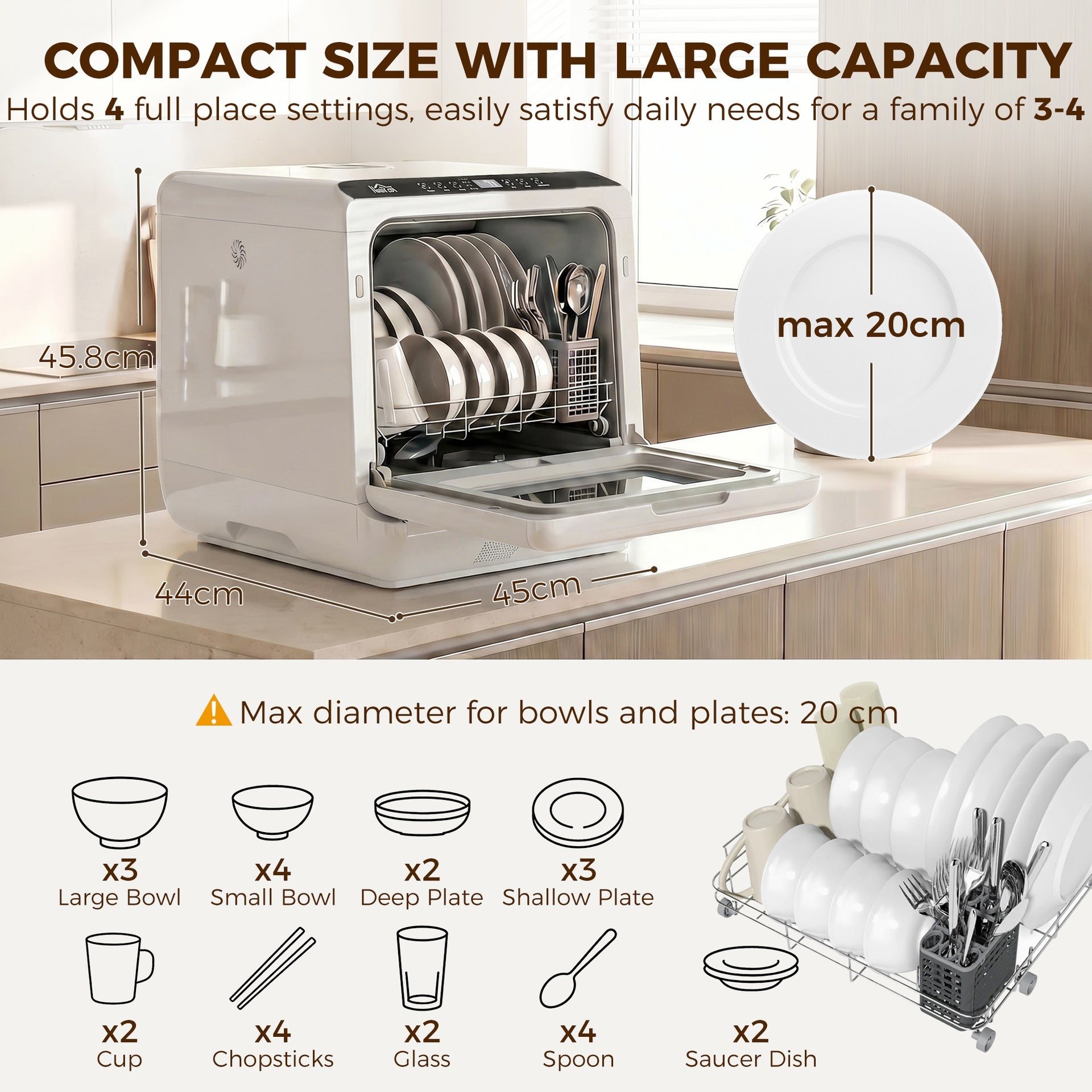 HOMCOM Countertop Dishwasher, Portable Mini Dishwasher with 1.6 Gal Built-in Water Tank, 5 Washing Programs, Air-Dry Function