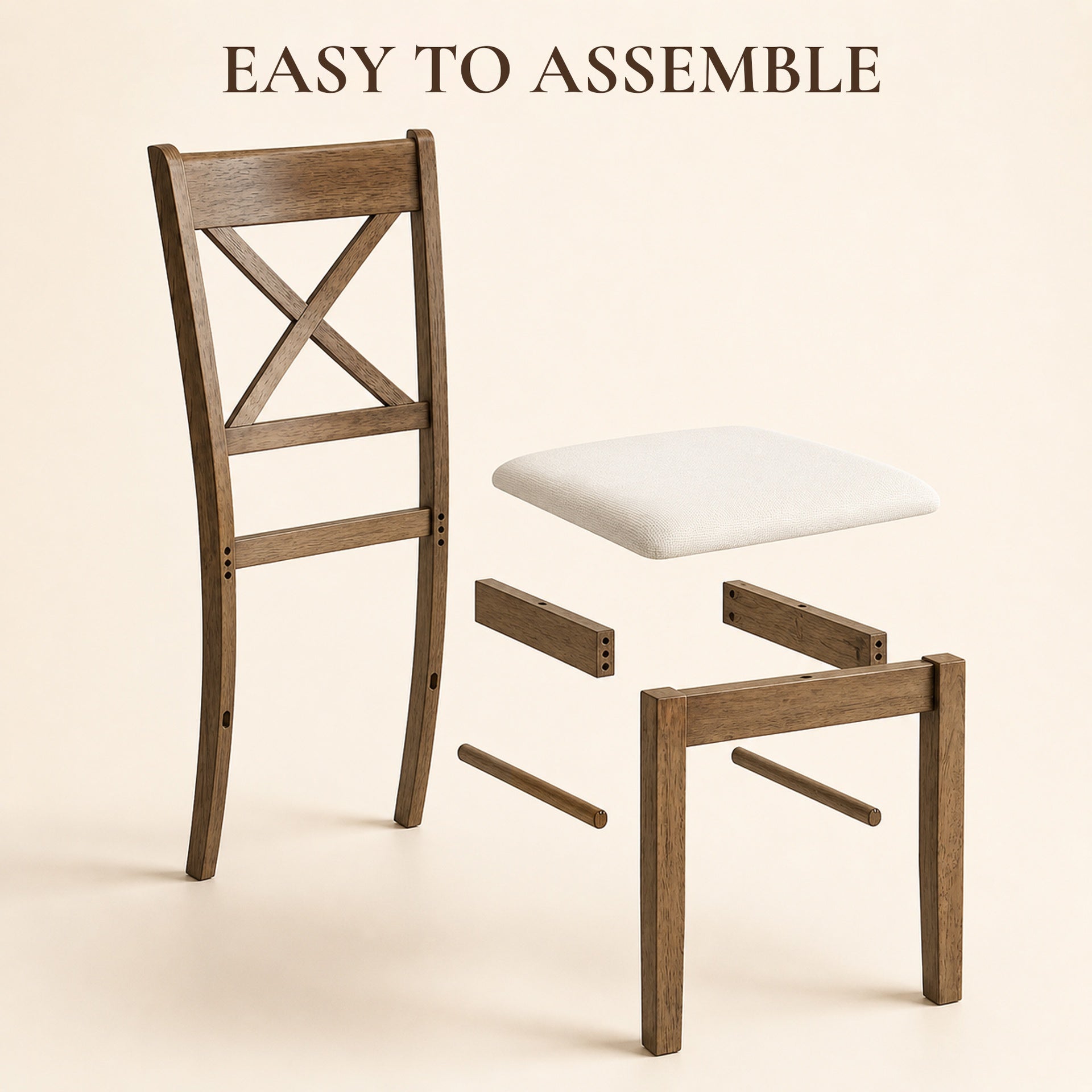 HOMCOM Dining Chairs Set of 2, Upholstered Kitchen Chairs with Rubberwood Frame, Padded Seat and X-Back, Walnut