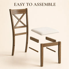 HOMCOM Dining Chairs Set of 2, Upholstered Kitchen Chairs with Rubberwood Frame, Padded Seat and X-Back, Walnut