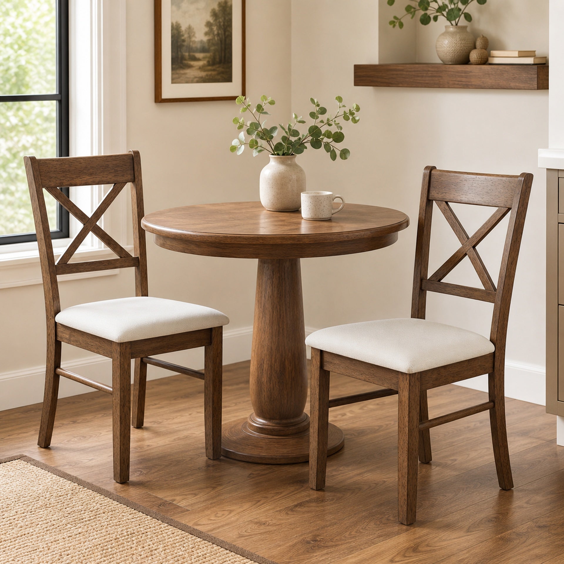 HOMCOM Dining Chairs Set of 2, Upholstered Kitchen Chairs with Rubberwood Frame, Padded Seat and X-Back, Walnut