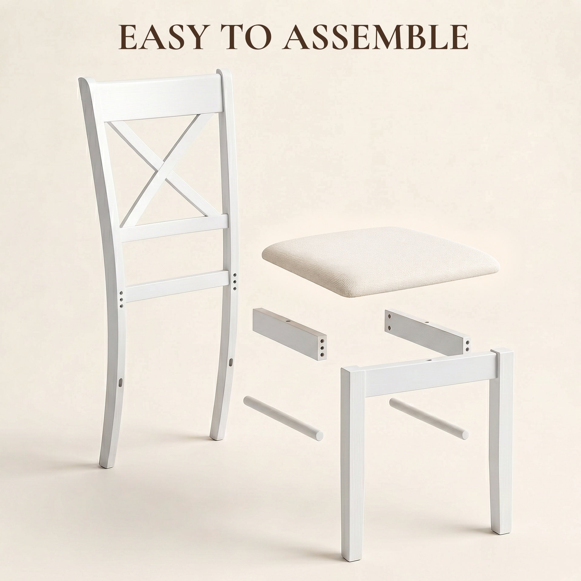 HOMCOM Dining Chairs Set of 2, Upholstered Kitchen Chairs with Rubberwood Frame, Padded Seat and X-Back, White