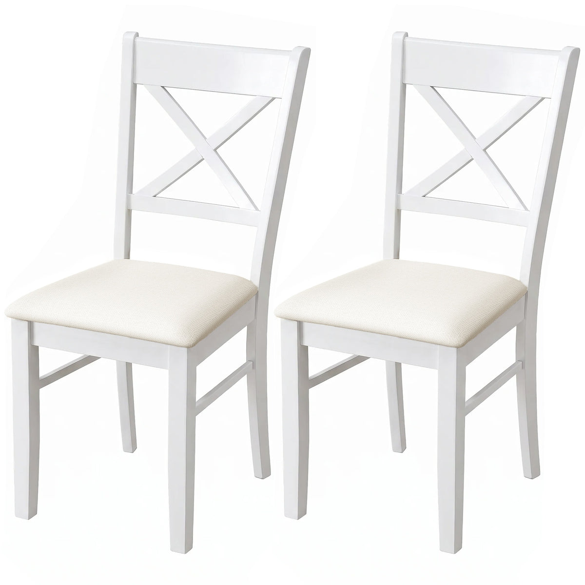 HOMCOM Dining Chairs Set of 2, Upholstered Kitchen Chairs with Rubberwood Frame, Padded Seat and X-Back, White