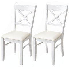 HOMCOM Dining Chairs Set of 2, Upholstered Kitchen Chairs with Rubberwood Frame, Padded Seat and X-Back, White