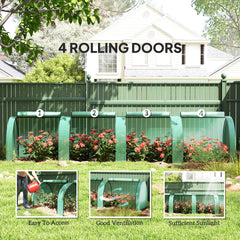 Outsunny 13' L x 3' W x 2.5' H Portable Tunneled Greenhouse with 4 Zippered Doors, Water/UV Fighting PE Cover, Green