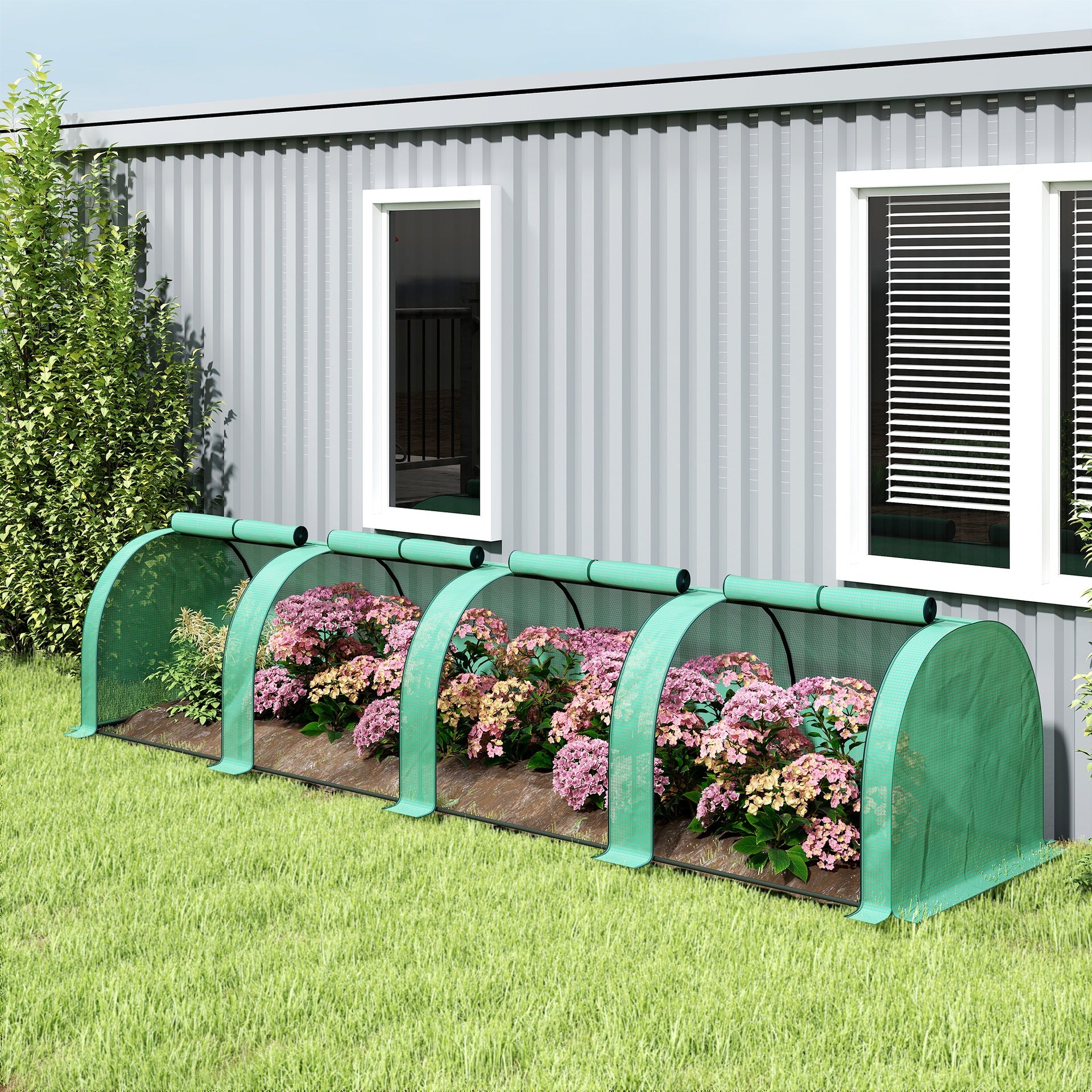 Outsunny 13' L x 3' W x 2.5' H Portable Tunneled Greenhouse with 4 Zippered Doors, Water/UV Fighting PE Cover, Green