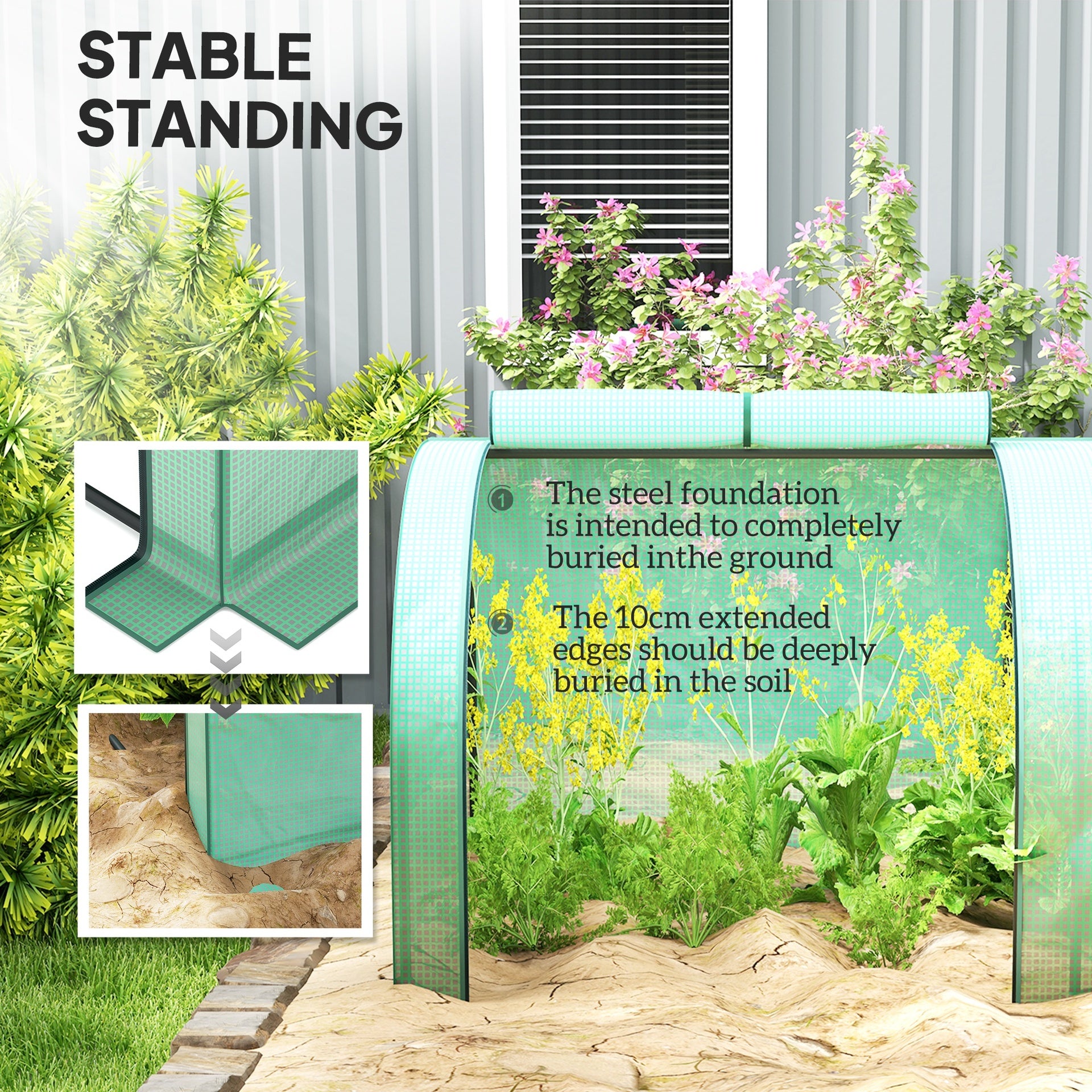 Outsunny 13' L x 3' W x 2.5' H Portable Tunneled Greenhouse with 4 Zippered Doors, Water/UV Fighting PE Cover, Green