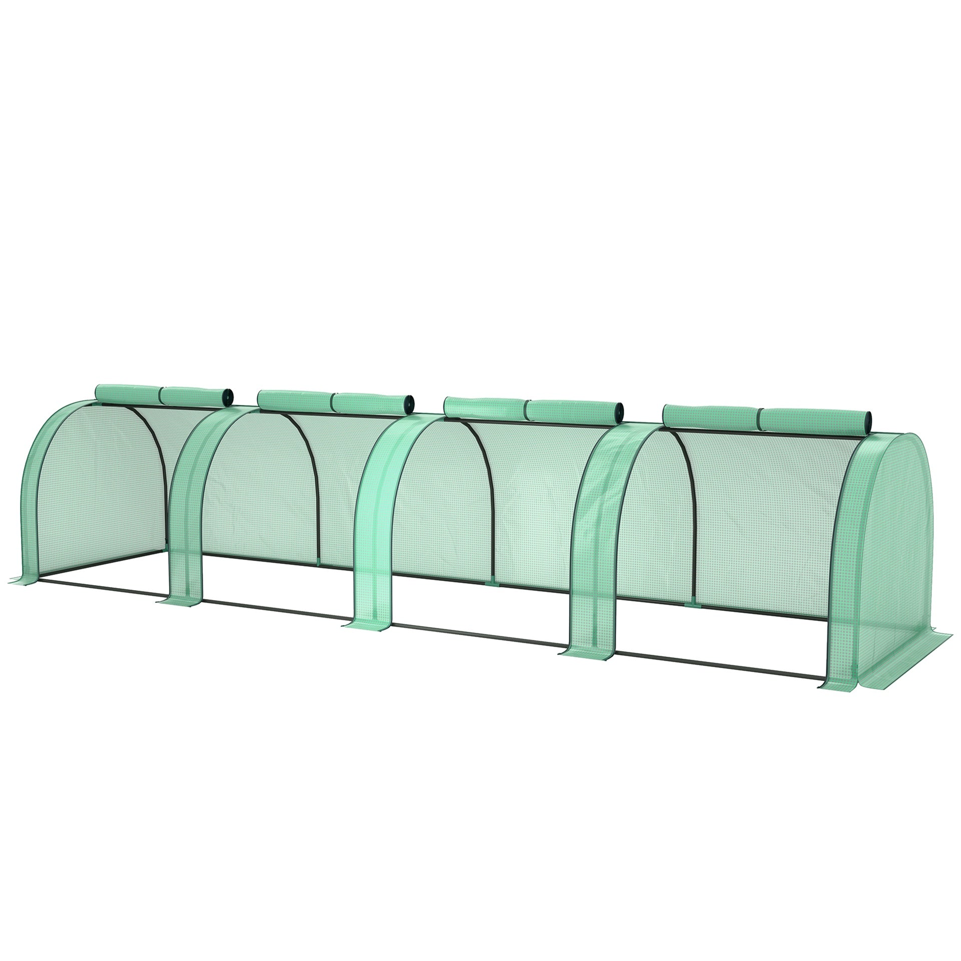 Outsunny 13' L x 3' W x 2.5' H Portable Tunneled Greenhouse with 4 Zippered Doors, Water/UV Fighting PE Cover, Green