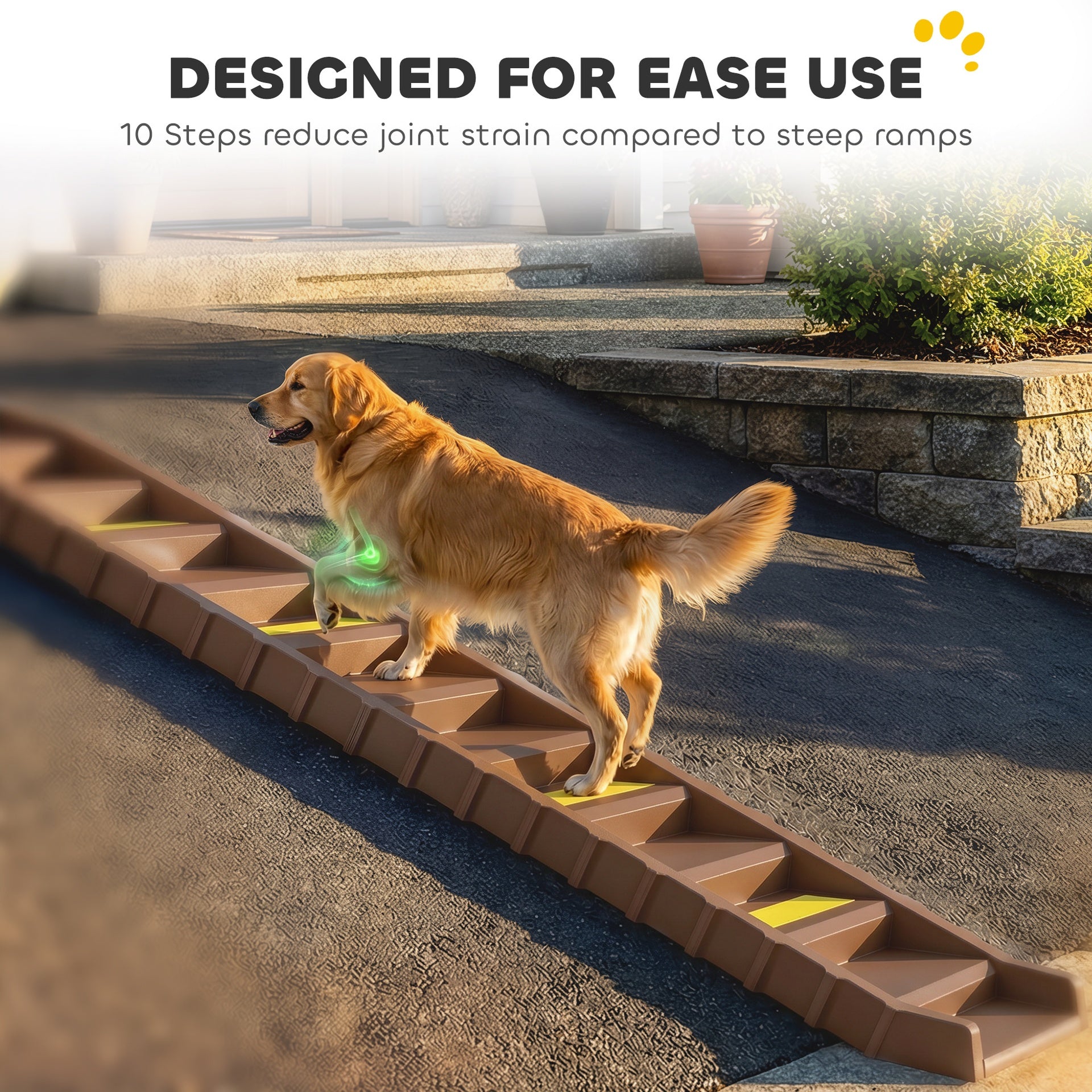 PawHut Dog Stairs for Car Truck SUV, Foldable Dog Ramp for Medium Small Dogs, Brown