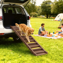 PawHut Dog Stairs for Car Truck SUV, Foldable Dog Ramp for Medium Small Dogs, Brown