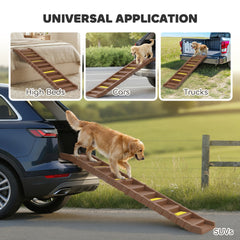 PawHut Dog Stairs for Car Truck SUV, Foldable Dog Ramp for Medium Small Dogs, Brown