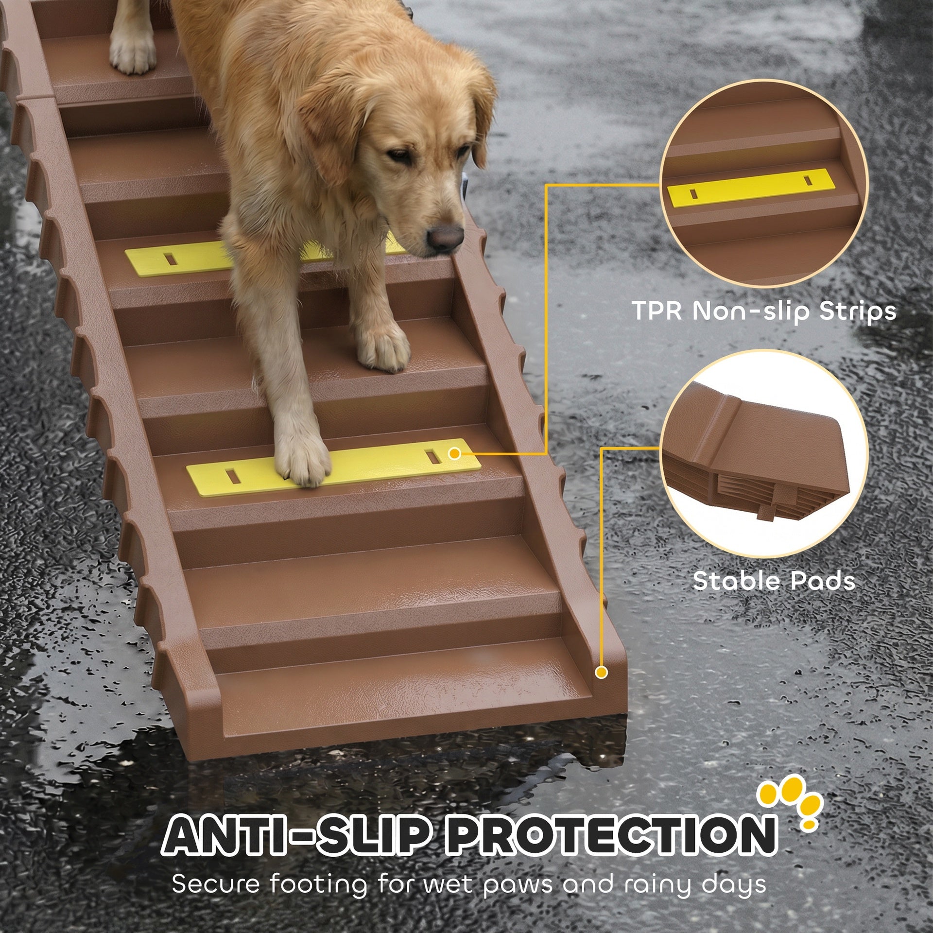 PawHut Dog Stairs for Car Truck SUV, Foldable Dog Ramp for Medium Small Dogs, Brown