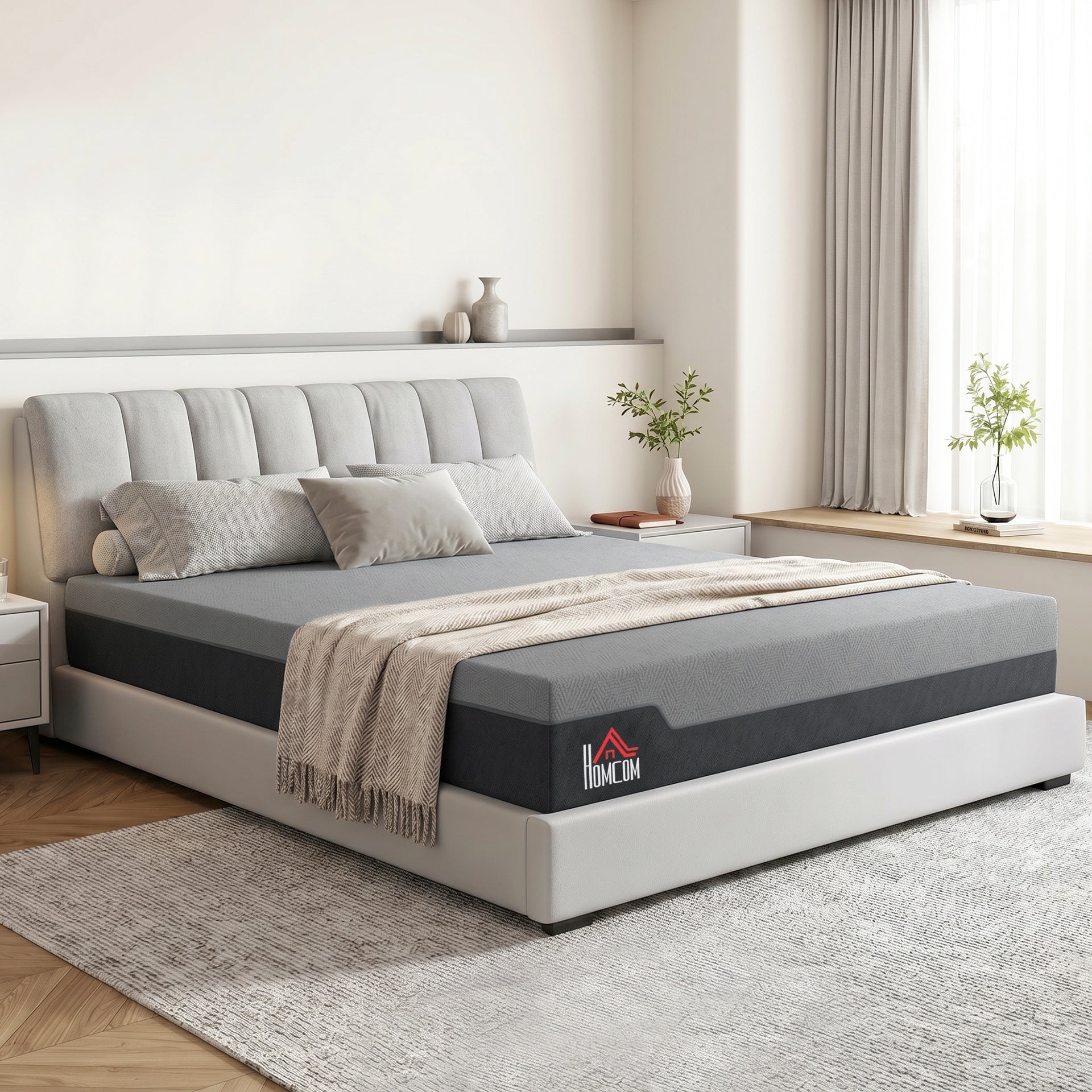 HOMCOM King Mattress, 12 Inch Memory Foam Mattress for Pressure Relief, Graphene Gel Cooling Copper Bed in a Box, Made in USA