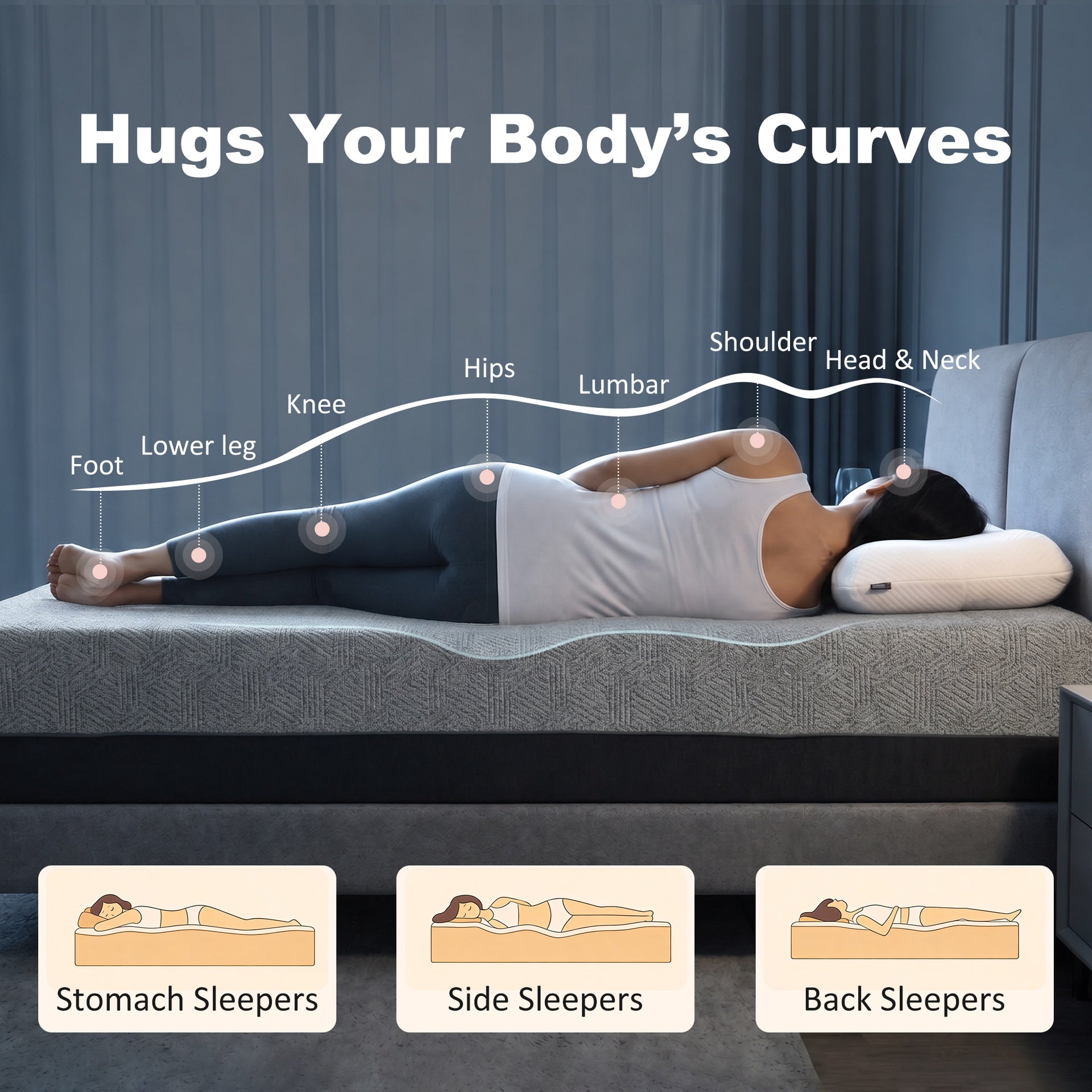HOMCOM King Mattress, 12 Inch Memory Foam Mattress for Pressure Relief, Graphene Gel Cooling Copper Bed in a Box, Made in USA