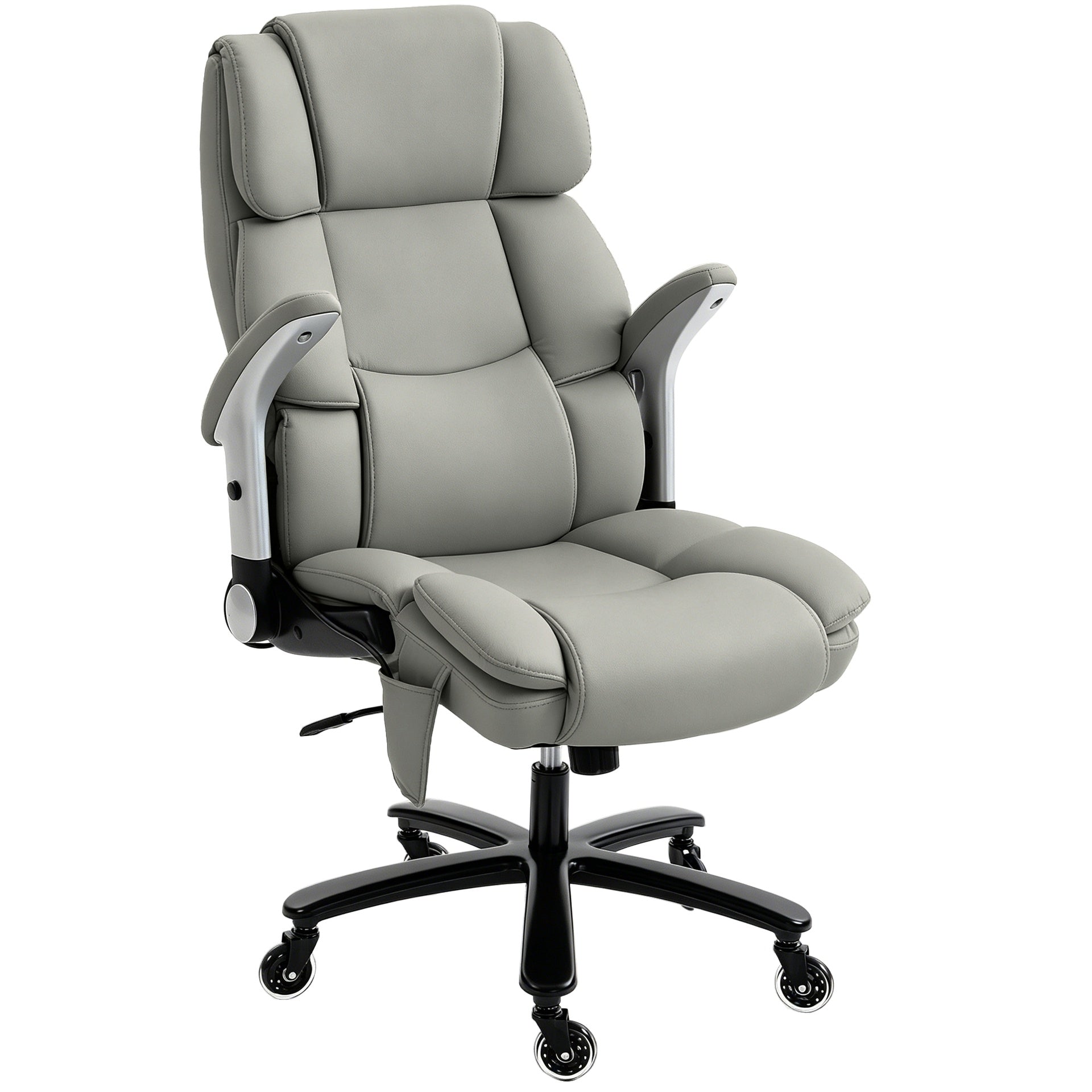 HOMCOM Big and Tall Office Chair with Airbag Lumbar Support, Pet-Friendly Fabric Desk Chair with Flip-Up Armrests, Light Gray