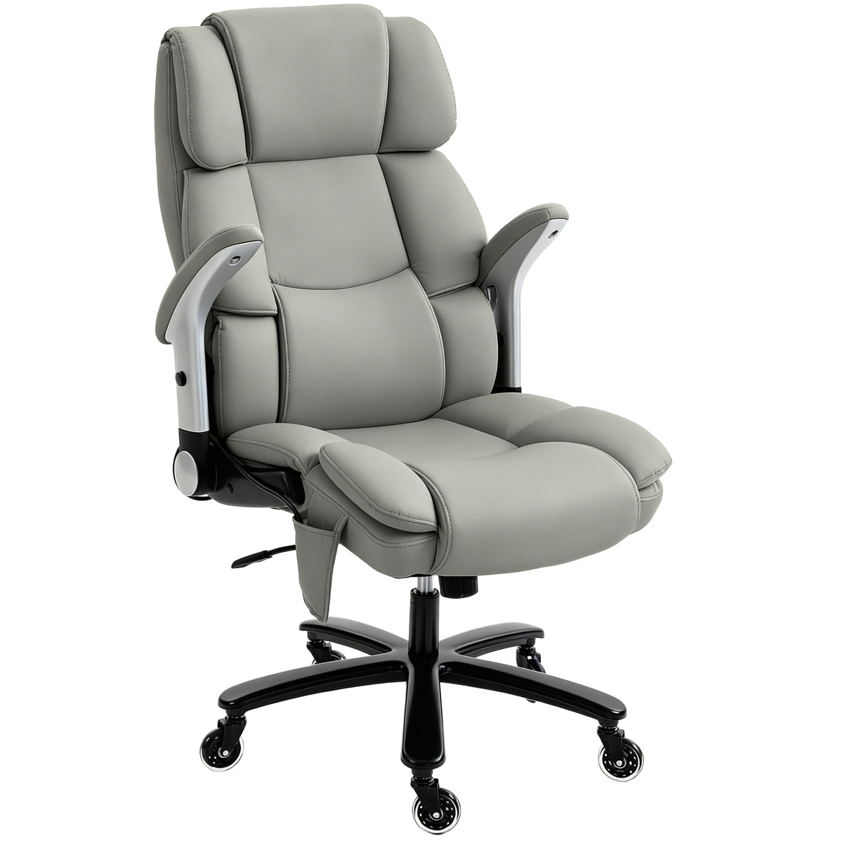 HOMCOM Big and Tall Office Chair with Airbag Lumbar Support, Pet-Friendly Fabric Desk Chair with Flip-Up Armrests, Light Gray