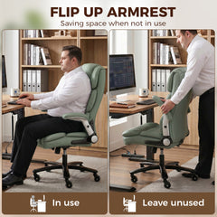 HOMCOM Big and Tall Office Chair with Airbag Lumbar Support, Pet-Friendly Fabric Desk Chair with Flip-Up Armrests, Light Green