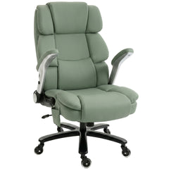 HOMCOM Big and Tall Office Chair with Airbag Lumbar Support, Pet-Friendly Fabric Desk Chair with Flip-Up Armrests, Light Green