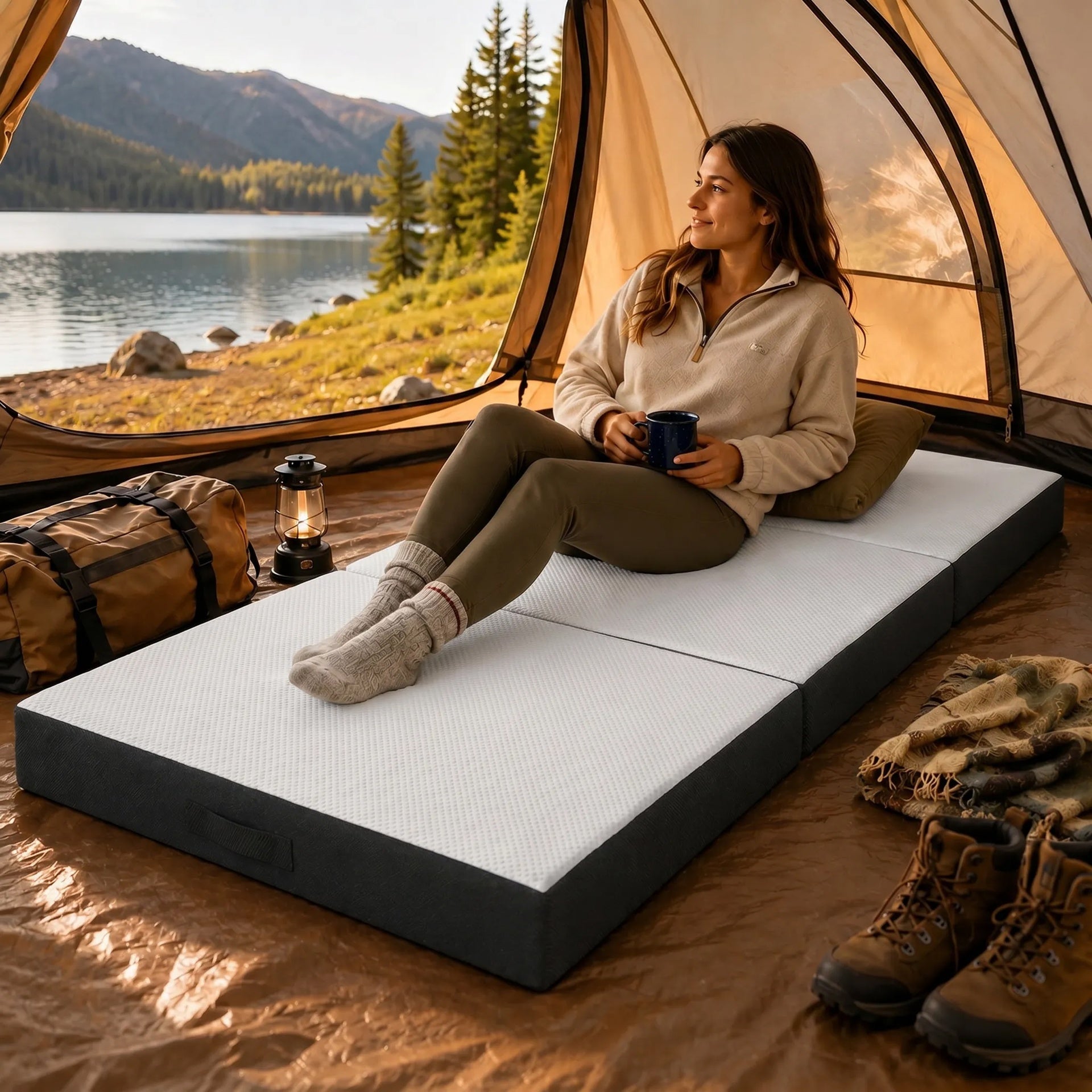 HOMCOM Trifold Mattress, 6 Inch Memory Foam Mattress for Guest, Camping, RV, Travel, Yoga, Made in USA, 75" x 38" x 6"