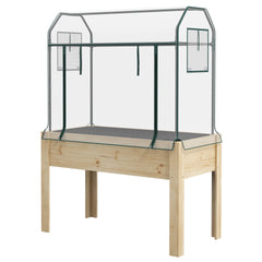 Outsunny Raised Garden Bed with Plastic Greenhouse Cover Outdoor Planter Box for Herbs and Vegetables, 45x24x65 inch Natural