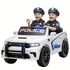 Qaba Licensed Dodge Ride On Police Car for Kids with 2 Seater, Remote, Suspension, Flashing Lights, Siren for Ages 3-6, White