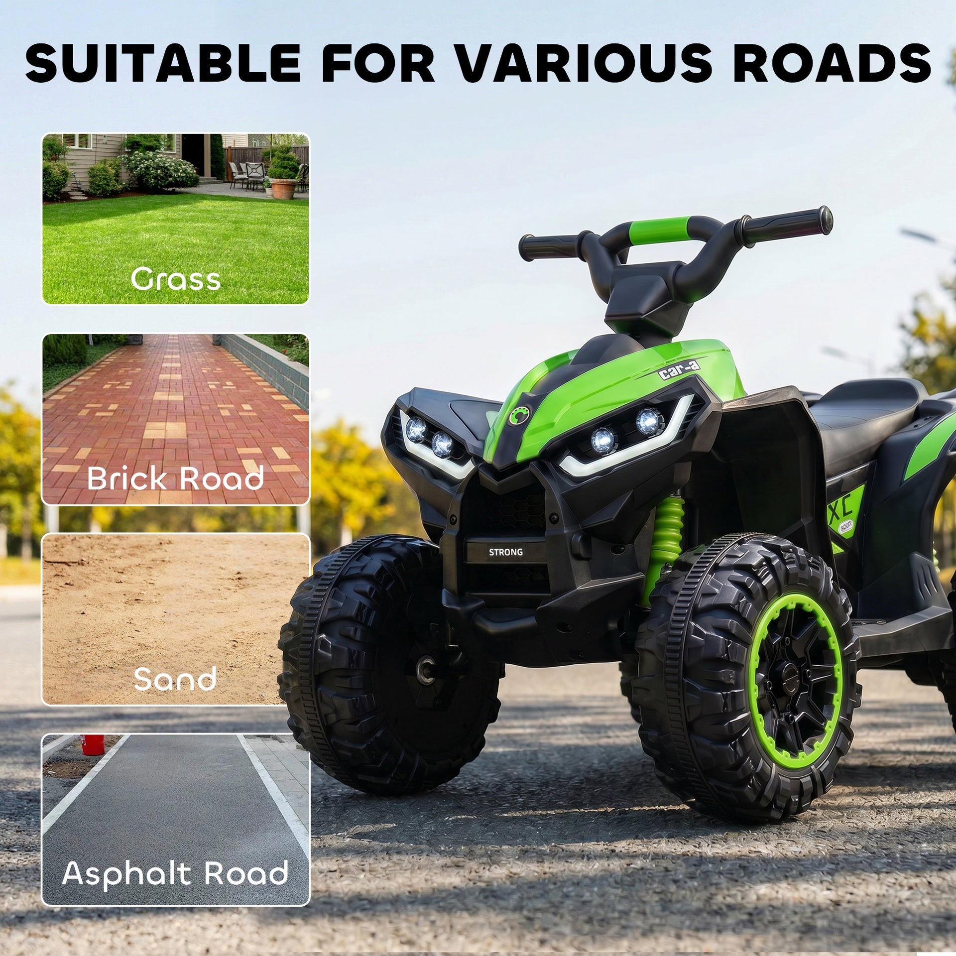 Aosom Kids ATV 4 Wheeler, 12V Kids Ride On Toy with Dual Motors, High & Low Speed, Music, Headlights, Up to 3.7 MPH, Green