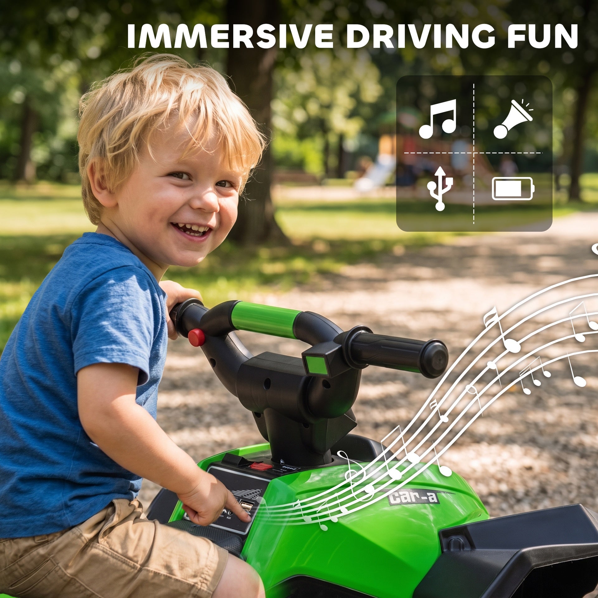 Aosom Kids ATV 4 Wheeler, 12V Kids Ride On Toy with Dual Motors, High & Low Speed, Music, Headlights, Up to 3.7 MPH, Green