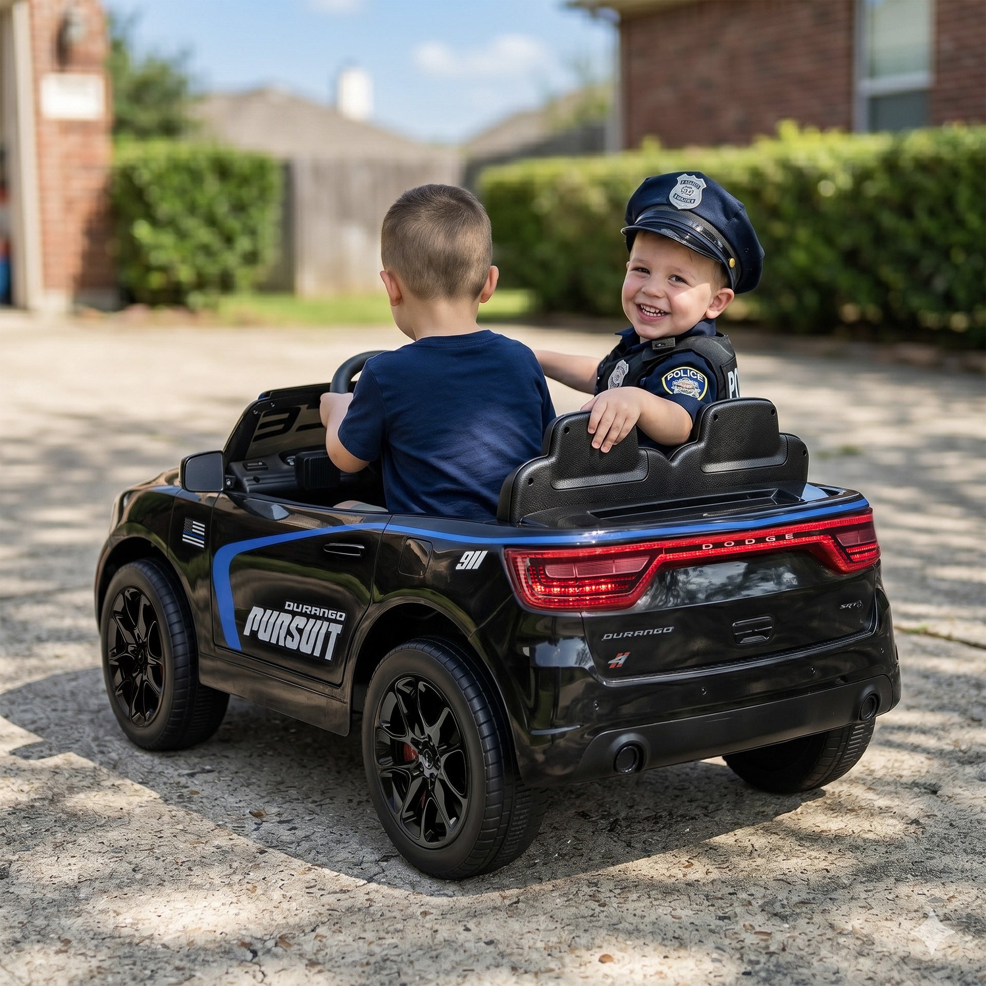Qaba Licensed Dodge Ride On Police Car for Kids with 2 Seater, Remote, Suspension, Flashing Lights, Siren for Ages 3-6, Black