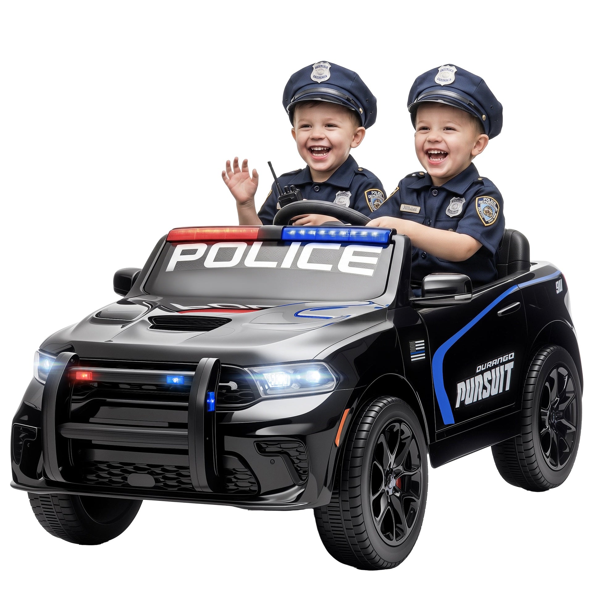Qaba Licensed Dodge Ride On Police Car for Kids with 2 Seater, Remote, Suspension, Flashing Lights, Siren for Ages 3-6, Black