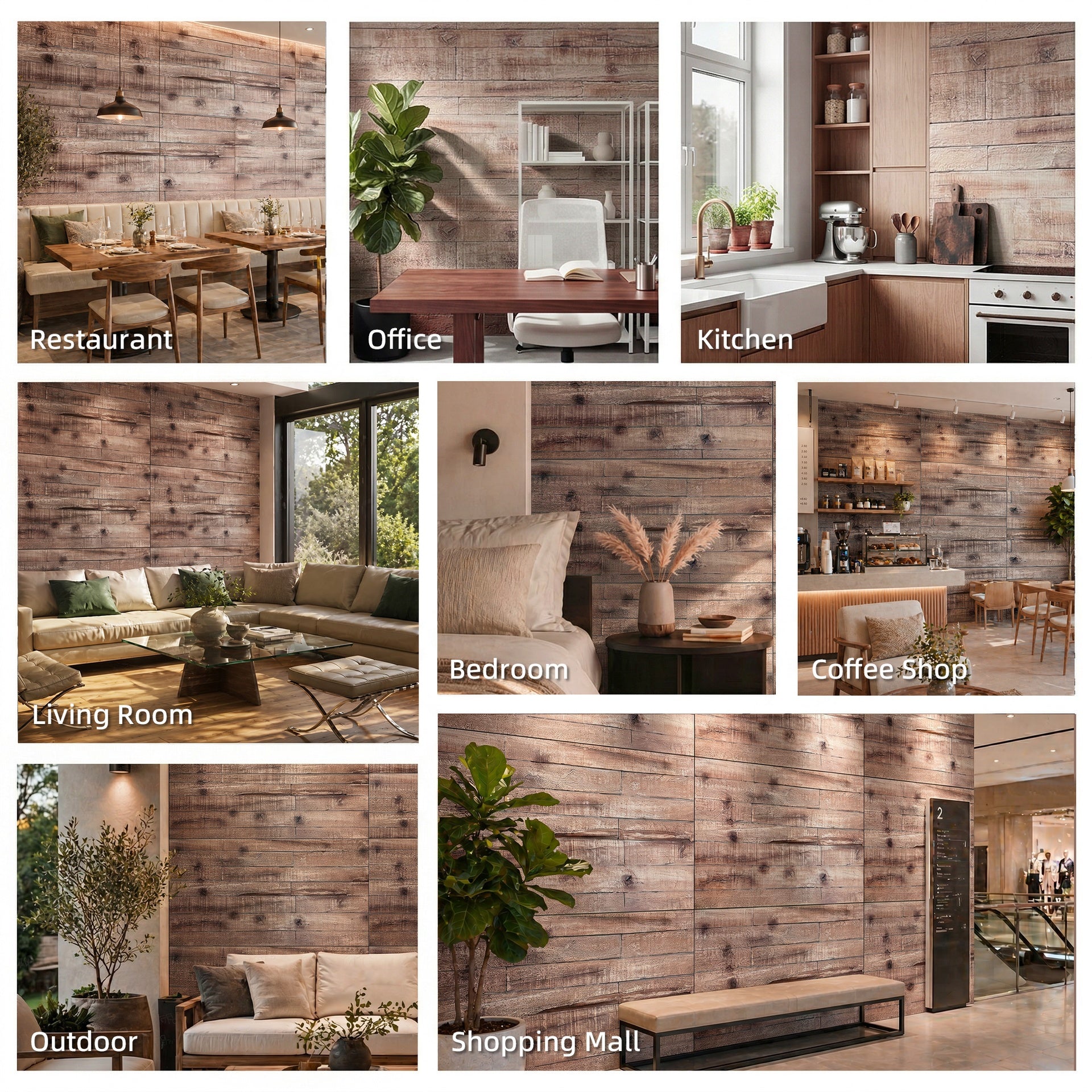 HOMCOM 8-Pack 3D Faux Wood Wall Panels, Lightweight Polyurethane Panels for Interior and Exterior Accent Walls, Gray Wood Grain