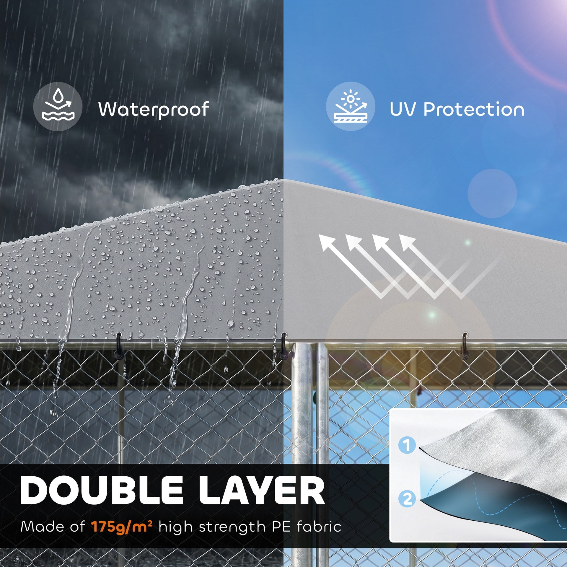 PawHut 13' x 13' x 6.5' Dog Kennel Outdoor for Small Medium Dogs with Waterproof Roof, Silver
