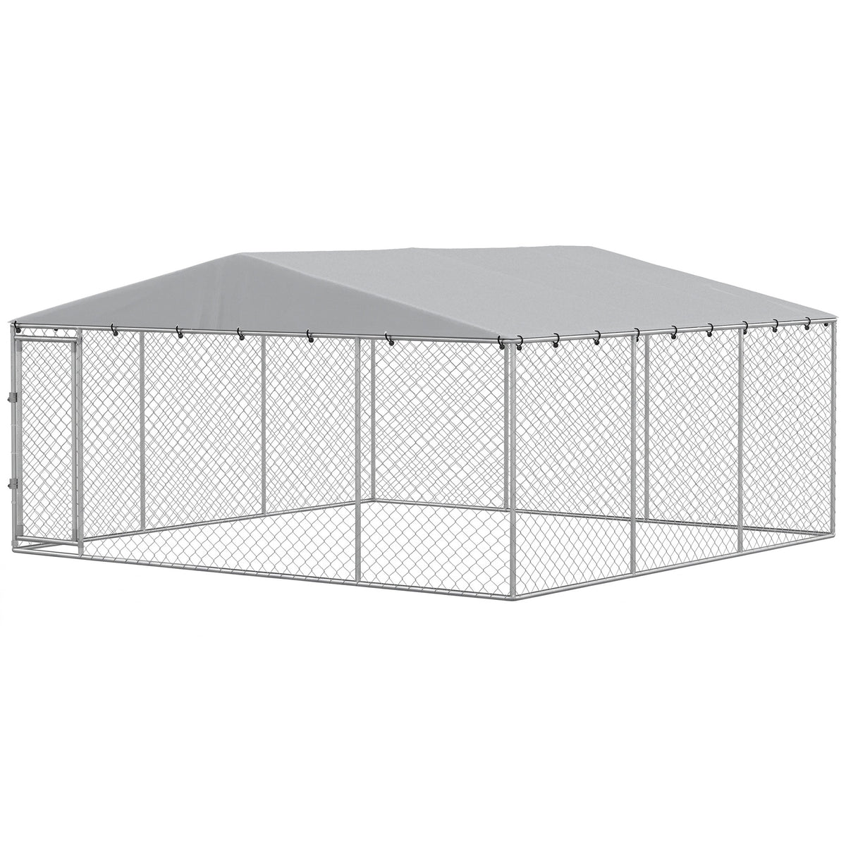 PawHut 13' x 13' x 6.5' Dog Kennel Outdoor for Small Medium Dogs with Waterproof Roof, Silver