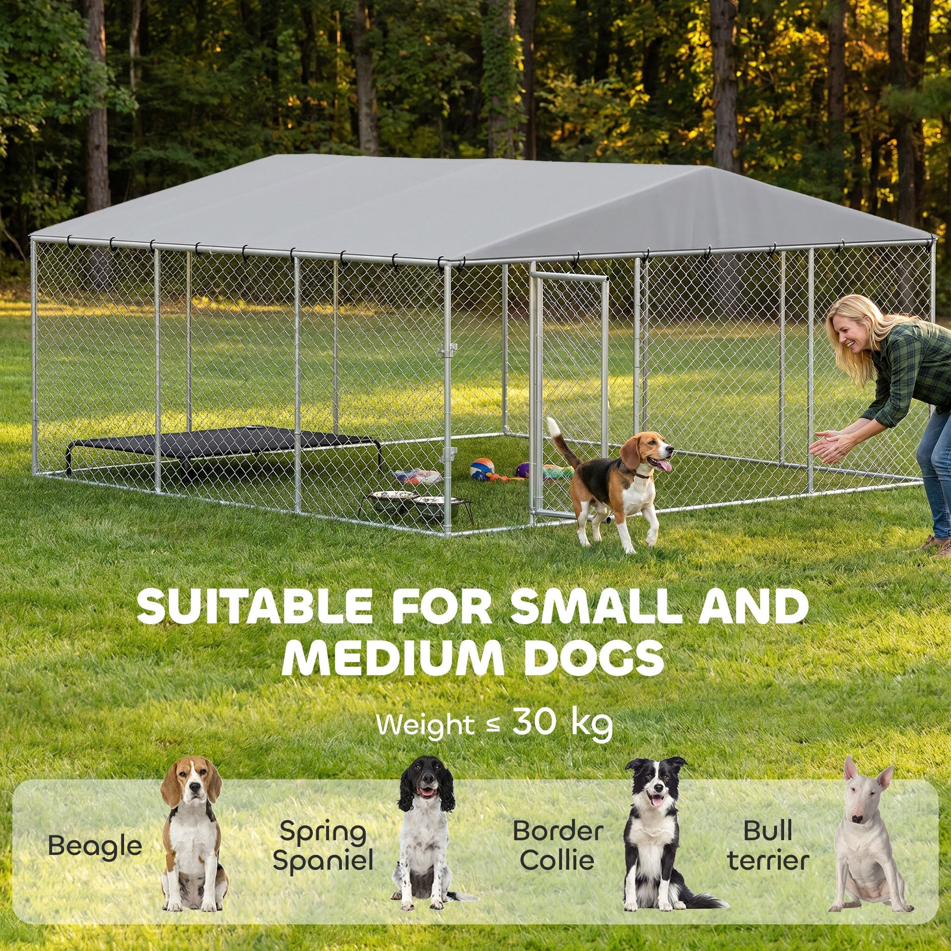 PawHut 13' x 13' x 6.5' Dog Kennel Outdoor for Small Medium Dogs with Waterproof Roof, Silver