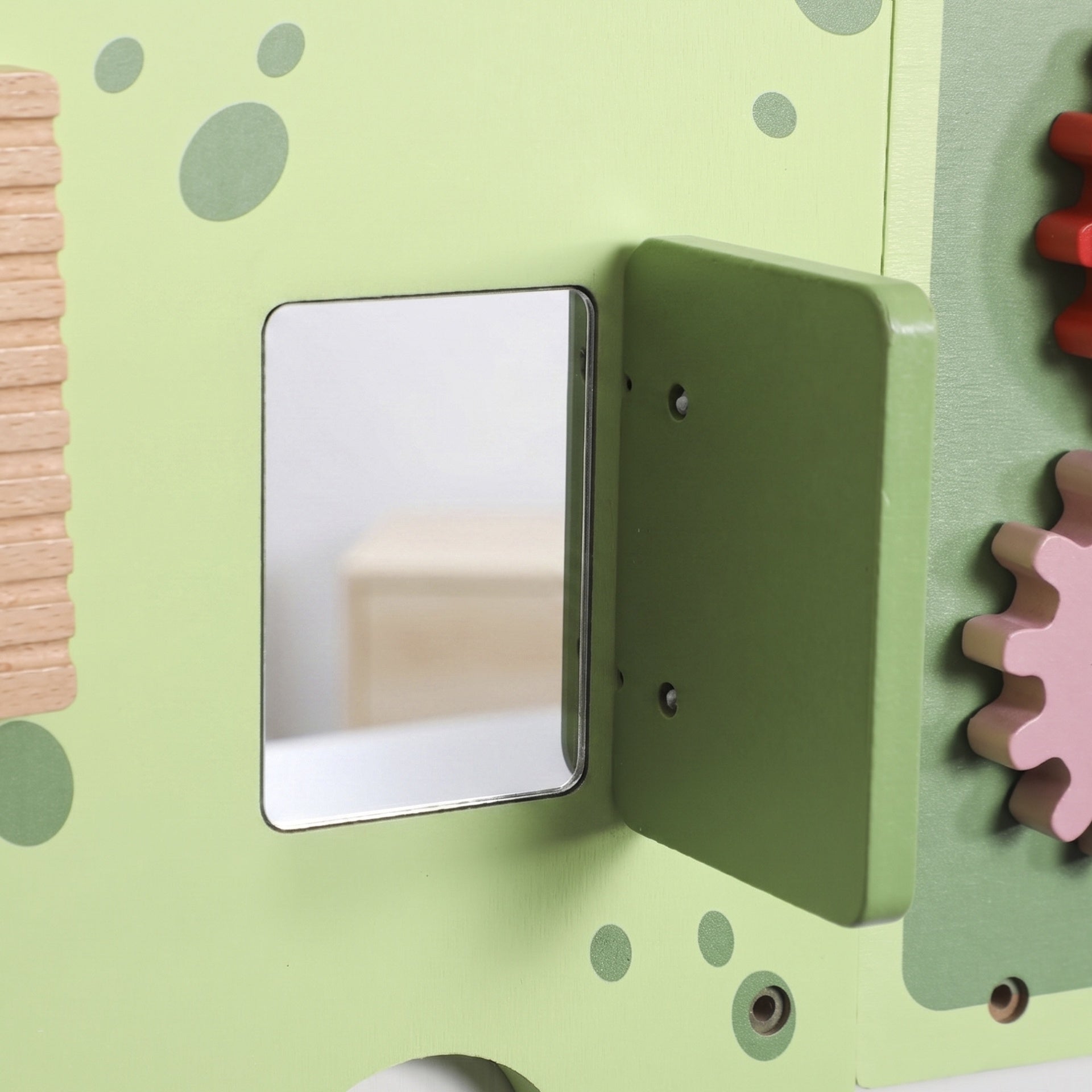 Qaba Busy Board Panels Wall-Mounted Montessori Sensory Toys Sensory Wall MDF 87 x 52 x 5.5 cm Dinosaur, Green