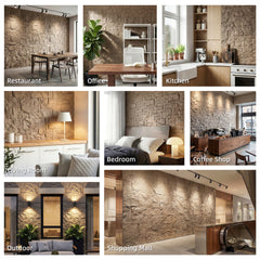 HOMCOM 8-Pack 3D Faux Stone Wall Panels, Lightweight Polyurethane Panels for Interior and Exterior Accent Walls, Beige
