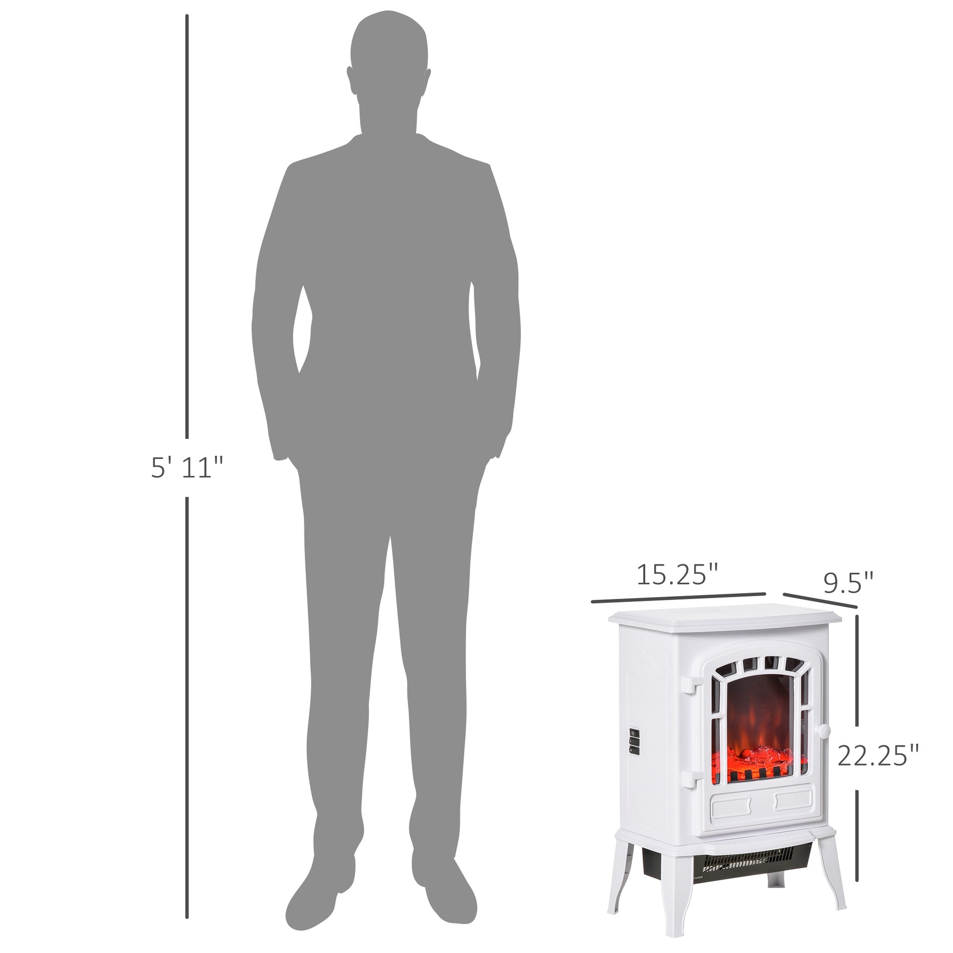 HOMCOM Electric Fireplace Heater, Freestanding Fireplace Stove with Realistic Flame Effect Overheat Protection 750W/1500W White