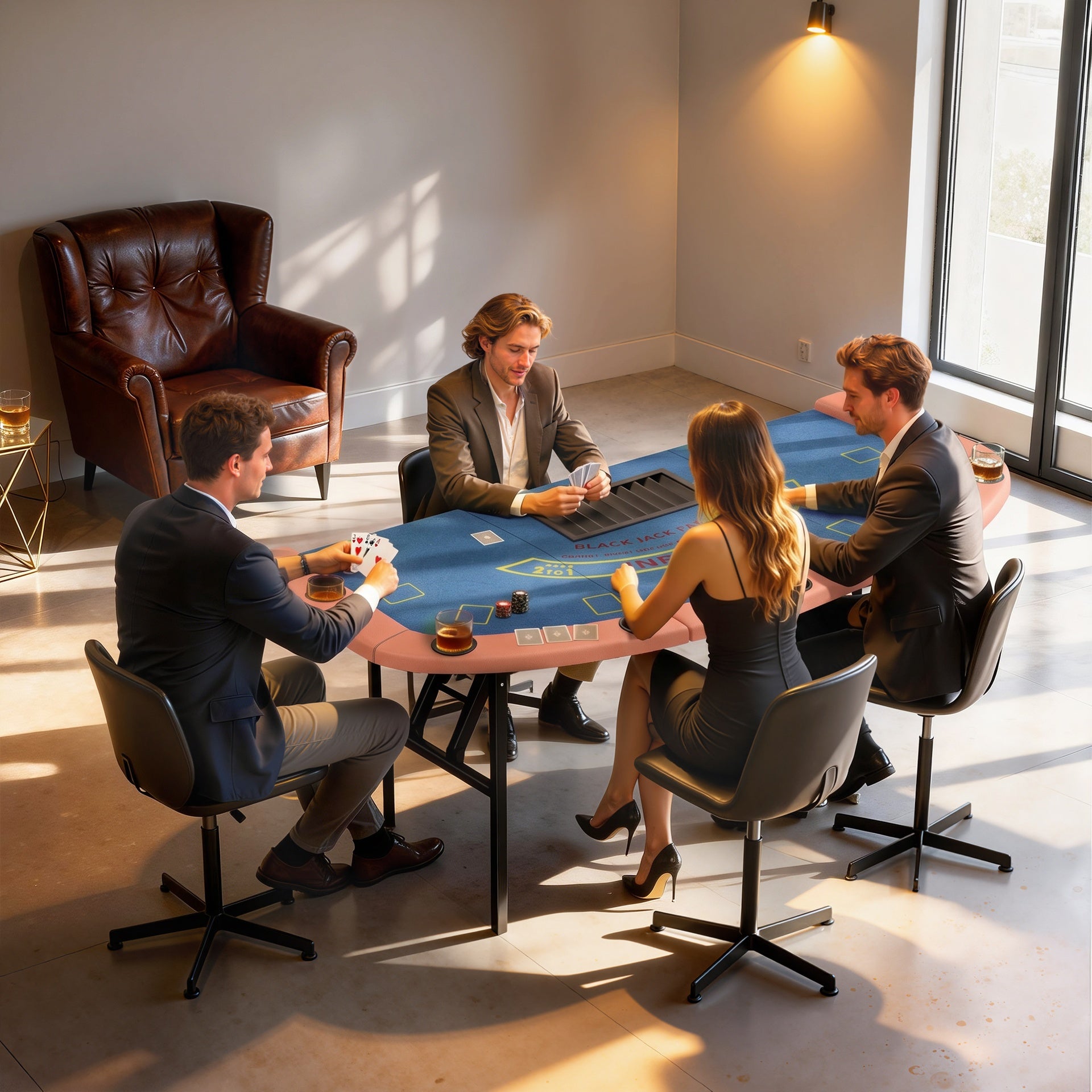 Soozier Poker Table Foldable, 72" Portable Casino Blackjack Table for 8 Players with Felt Surface, Cup Holders, Blue