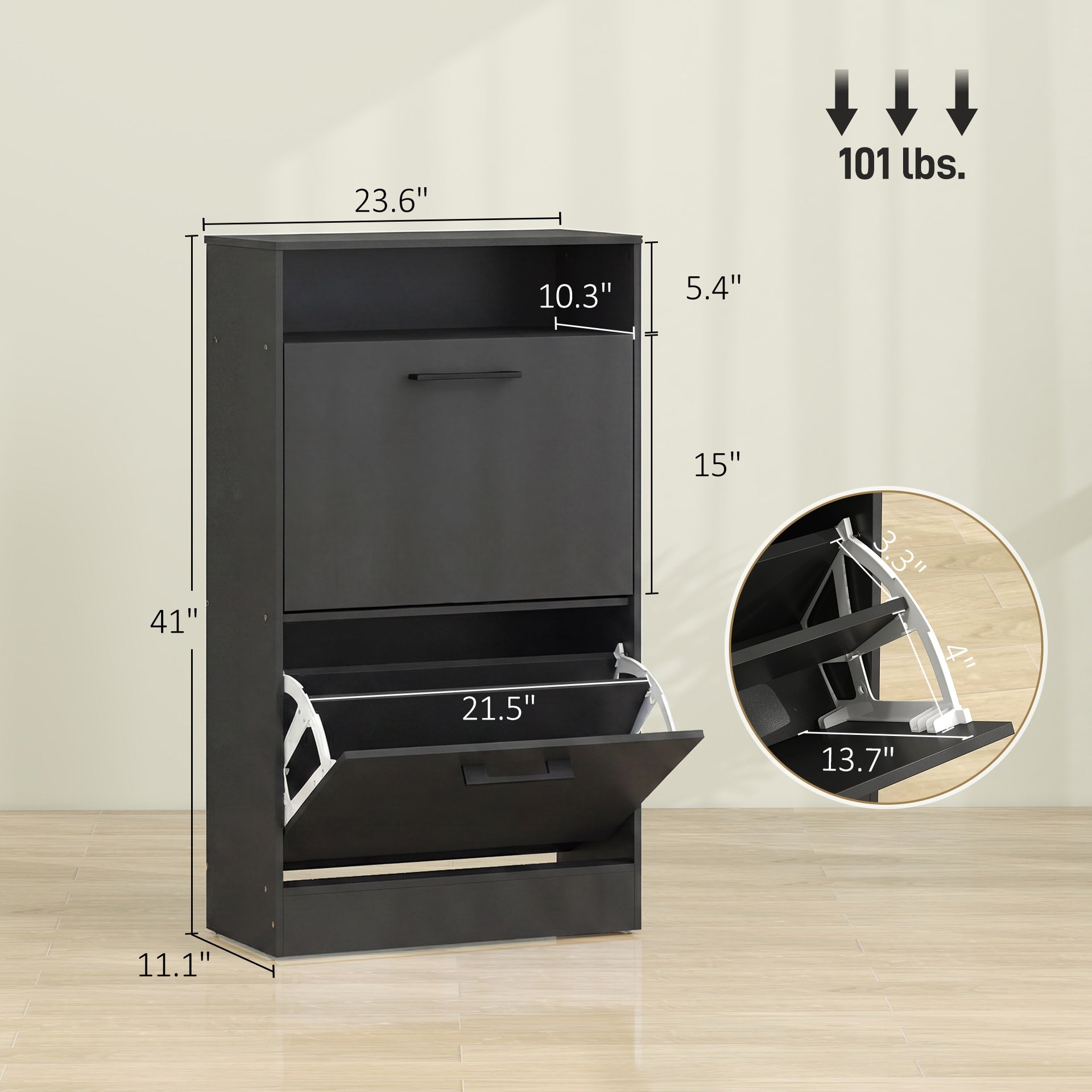 HOMCOM Shoe Cabinet 2 Flip Drawers Adjustable Dividers Shoe Storage Cabinet Top Shelf Entryway Black