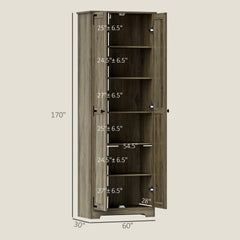 HOMCOM 67" Farmhouse Pantry Cabinet, Freestanding Food Pantry Cabinet with Adjustable Shelves, Distressed Gray