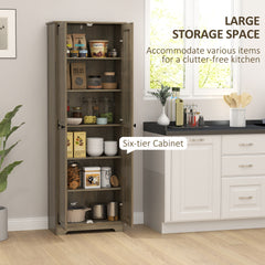 HOMCOM 67" Farmhouse Pantry Cabinet, Freestanding Food Pantry Cabinet with Adjustable Shelves, Distressed Gray