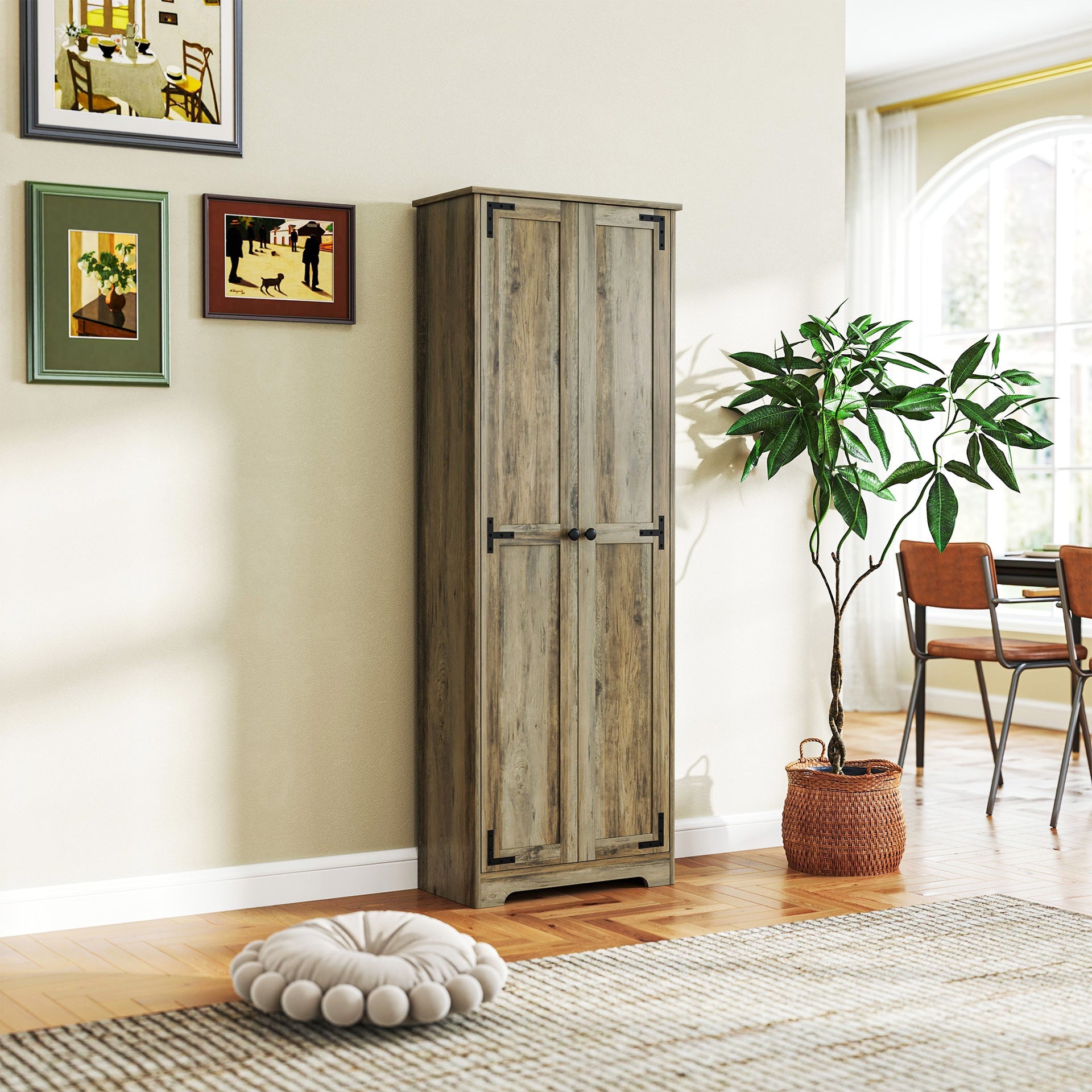 HOMCOM 67" Farmhouse Pantry Cabinet, Freestanding Food Pantry Cabinet with Adjustable Shelves, Distressed Gray