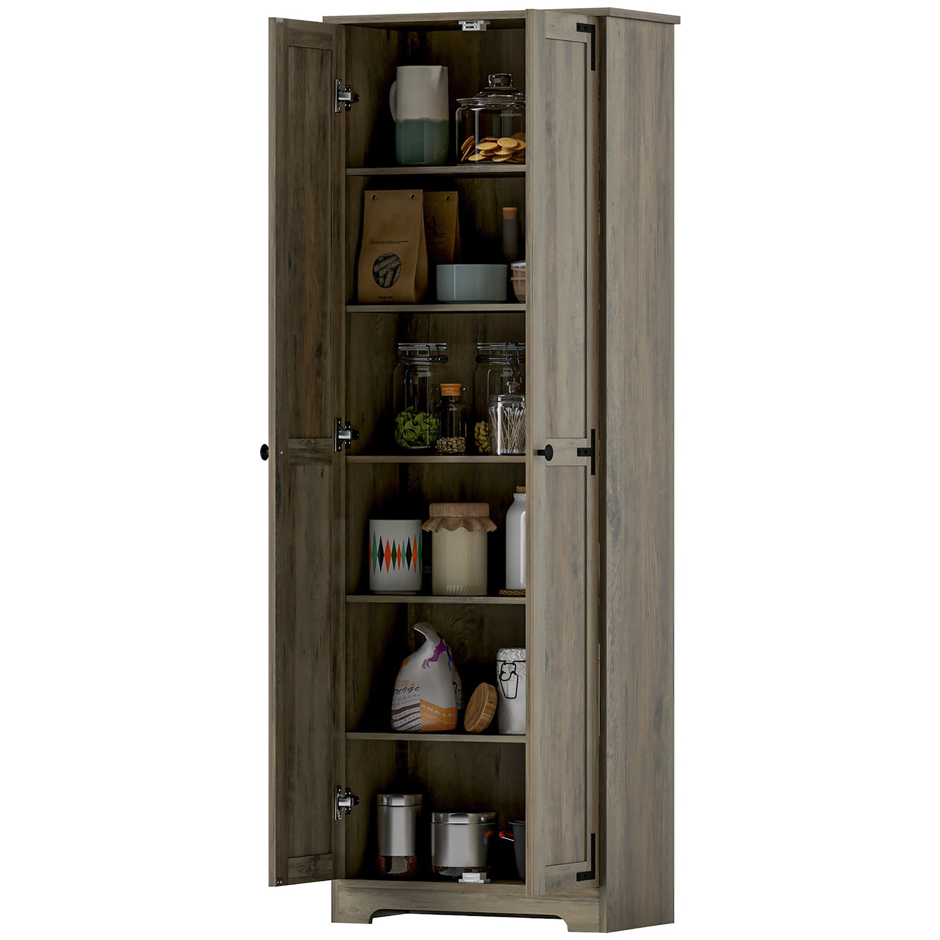HOMCOM 67" Farmhouse Pantry Cabinet, Freestanding Food Pantry Cabinet with Adjustable Shelves, Distressed Gray