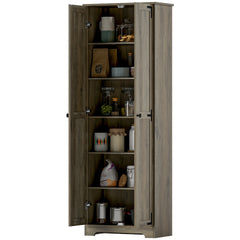 HOMCOM 67" Farmhouse Pantry Cabinet, Freestanding Food Pantry Cabinet with Adjustable Shelves, Distressed Gray
