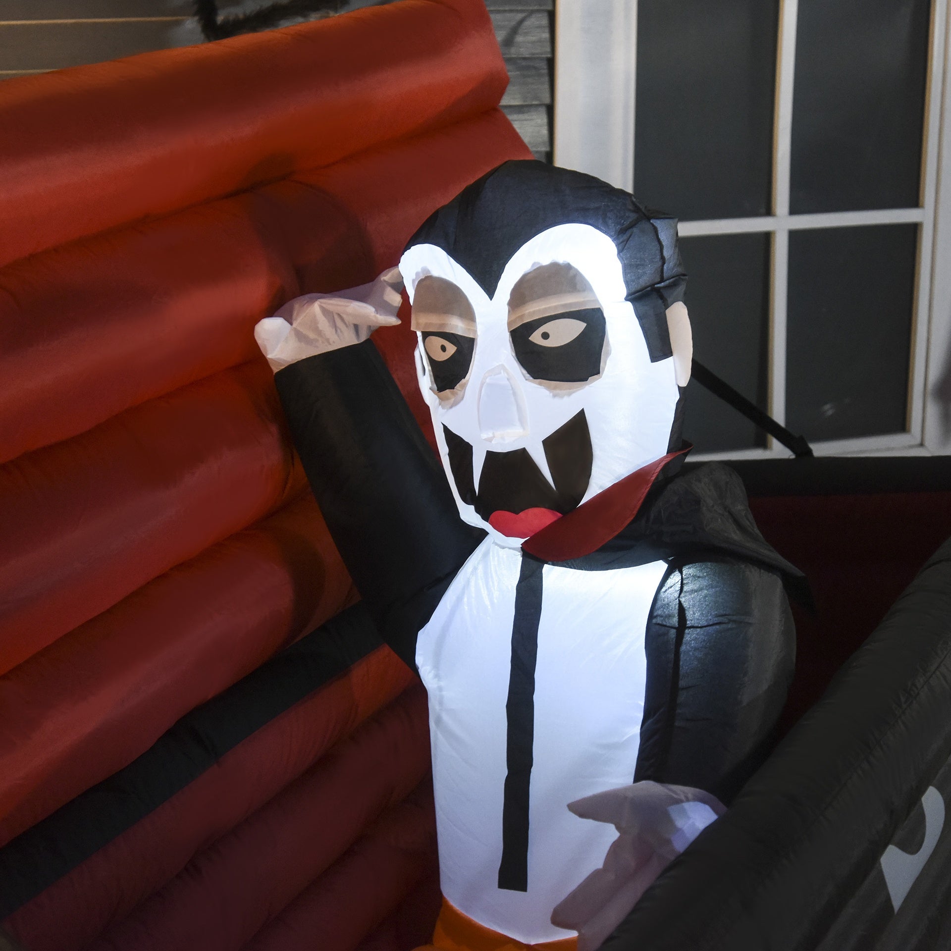 HOMCOM 6FT W Halloween Inflatables Outdoor Decorations Vampire and Giant Coffin, Blow Up LED Yard Decor, for Garden, Lawn, Party, Holiday