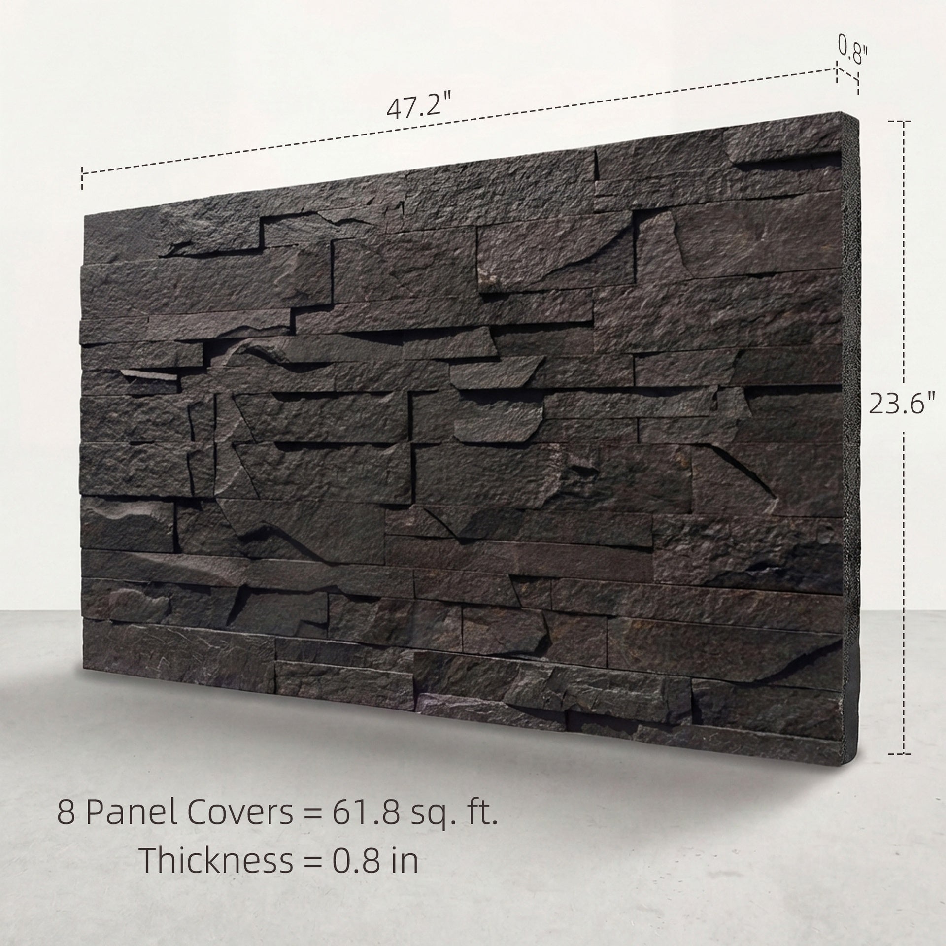 HOMCOM 8-Pack 3D Faux Stone Wall Panels, Lightweight Polyurethane Panels for Interior and Exterior Accent Walls, Black