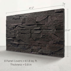 HOMCOM 8-Pack 3D Faux Stone Wall Panels, Lightweight Polyurethane Panels for Interior and Exterior Accent Walls, Black